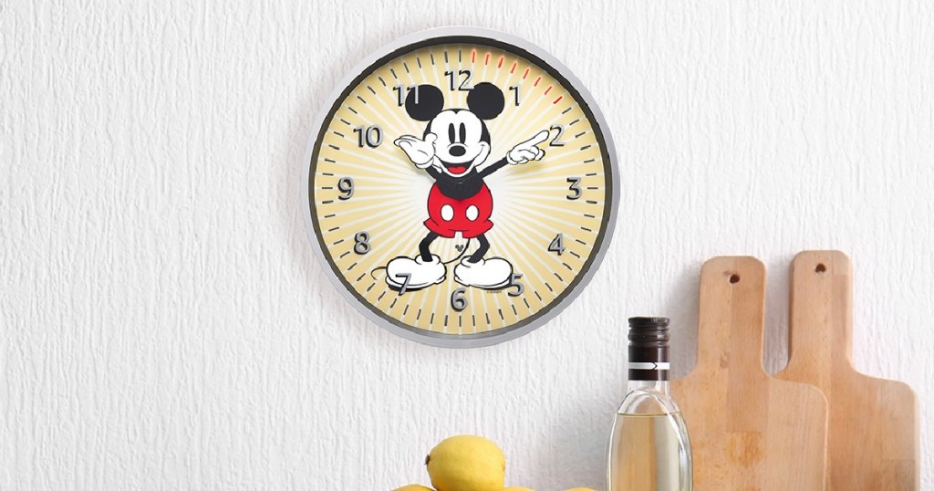 Disney Mickey Mouse wall clock in kitchen