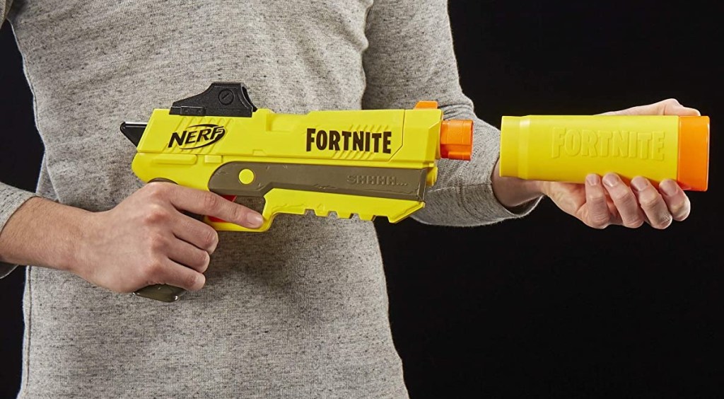 hands holding a NERF Blaster