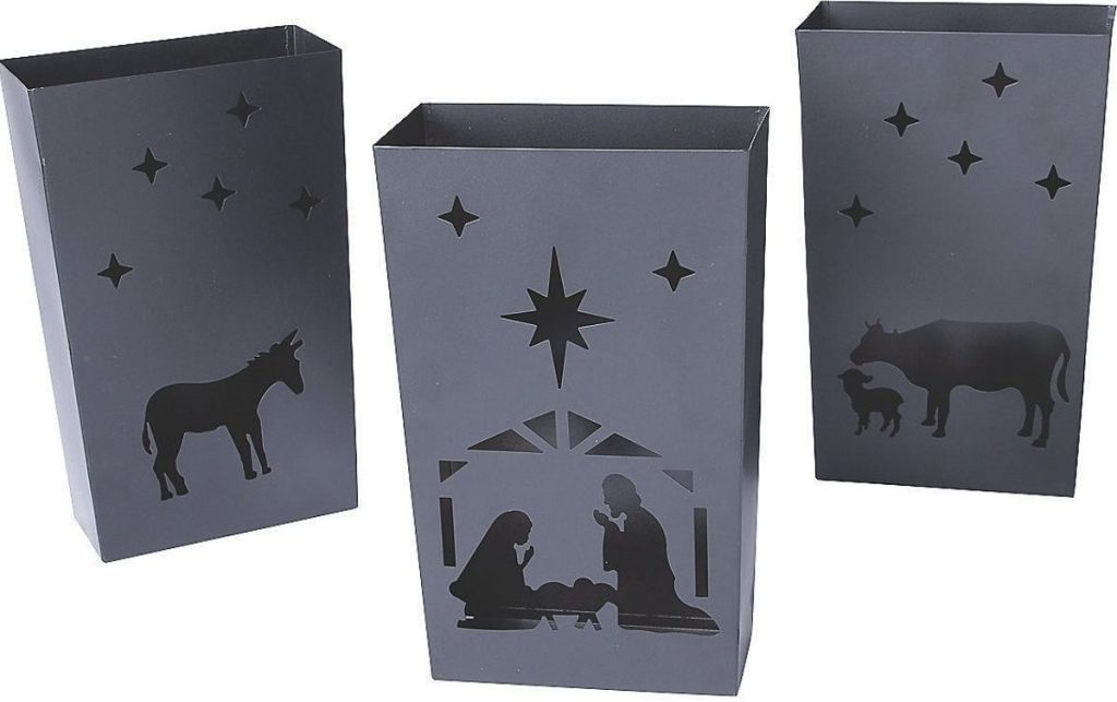 Three nativity scene metal luminaries