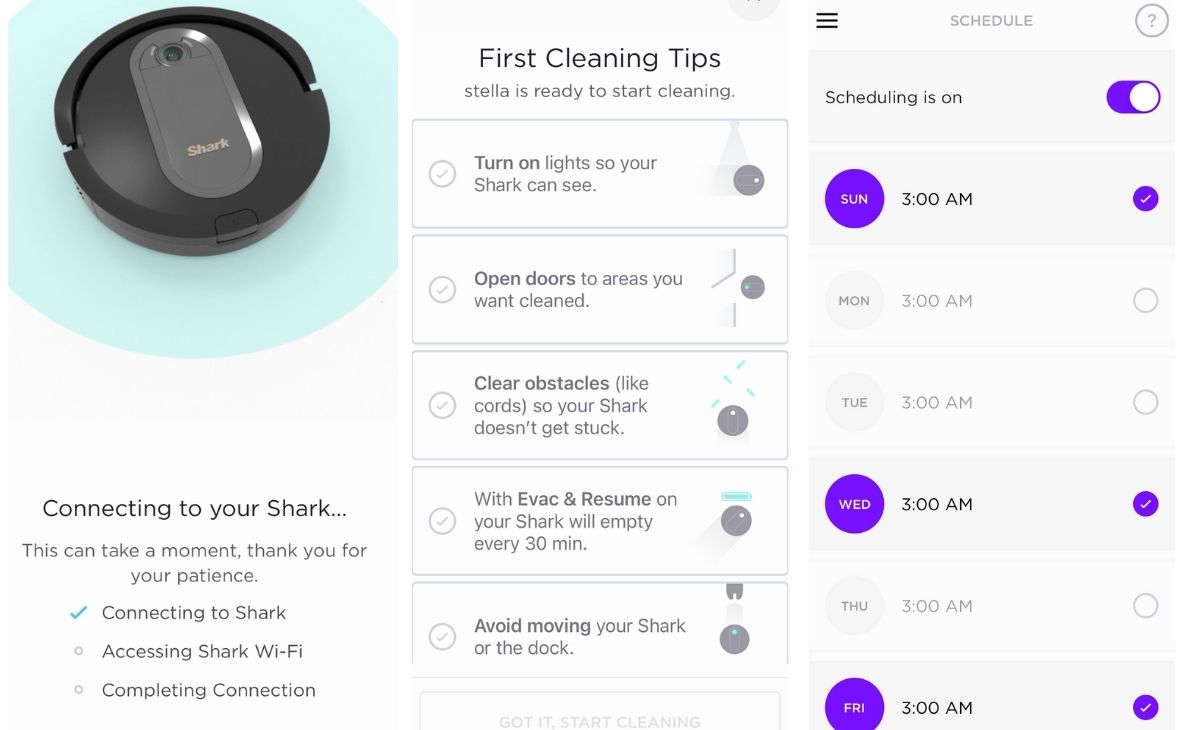 Vacuum setup instructions from the SharkClean app