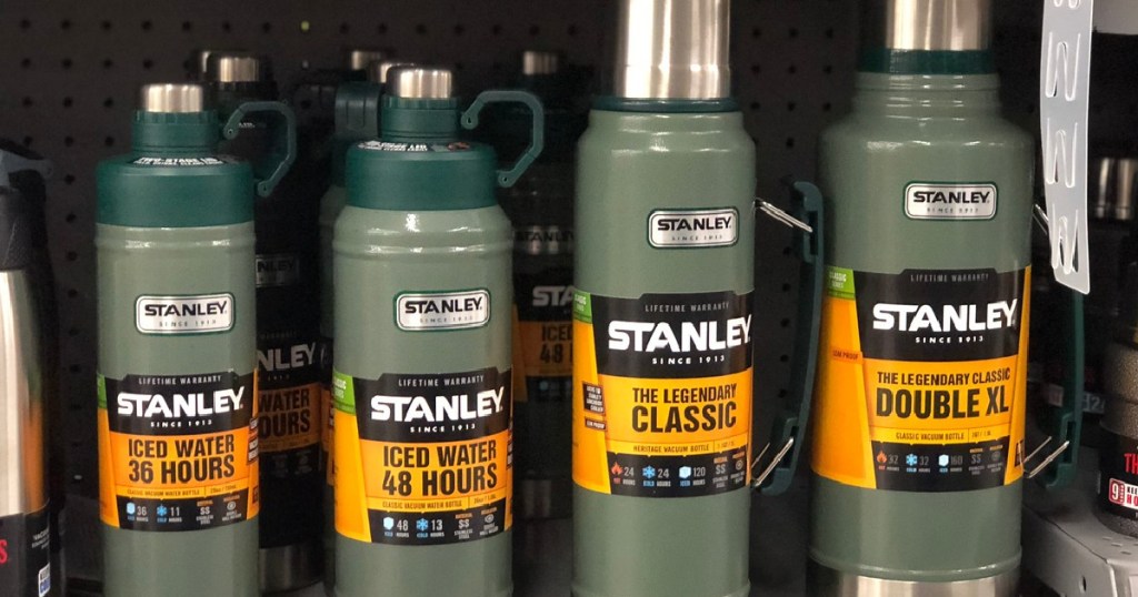 green insulated tumblers on store shelf