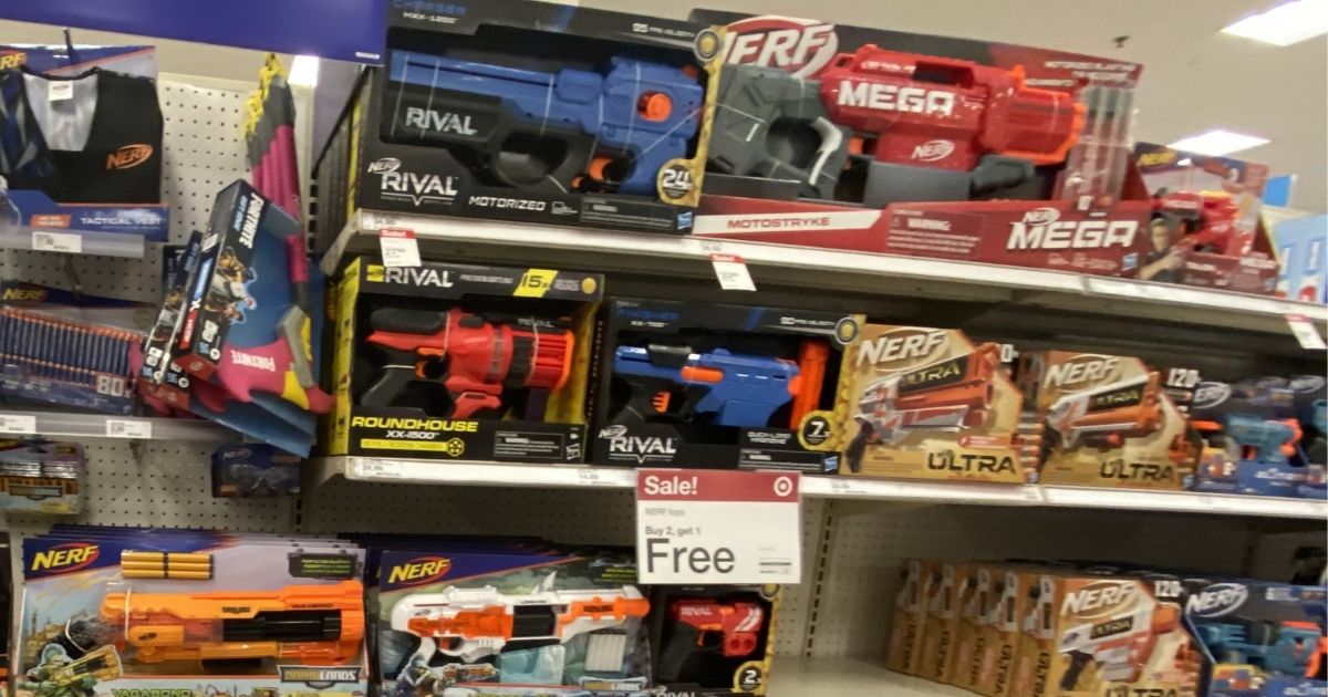 nerf guns on display in target store