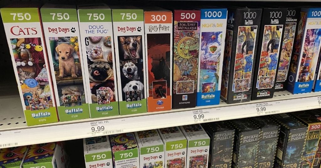 puzzles on the shelf at Target