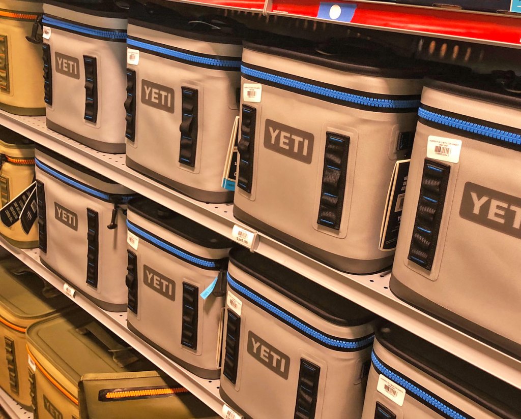 grey soft sided yeti coolers on store shelves