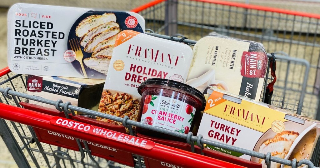 Thanksgiving dinner foods in Costco cart