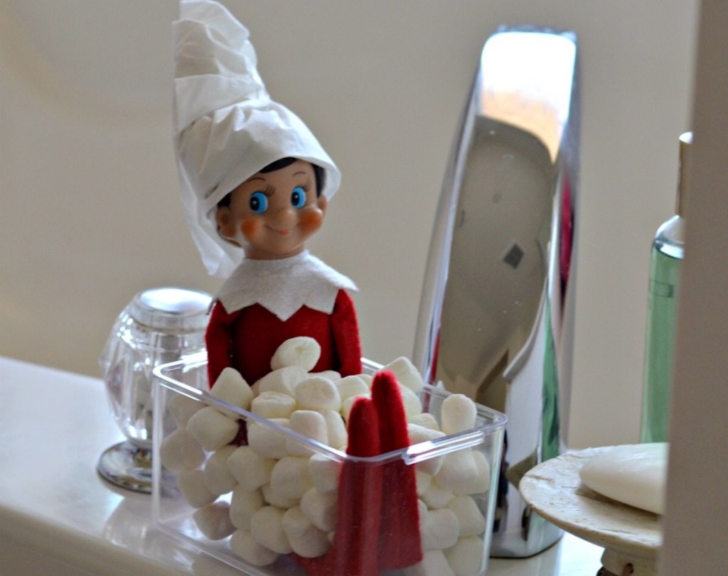 elf on the shelf taking a bath