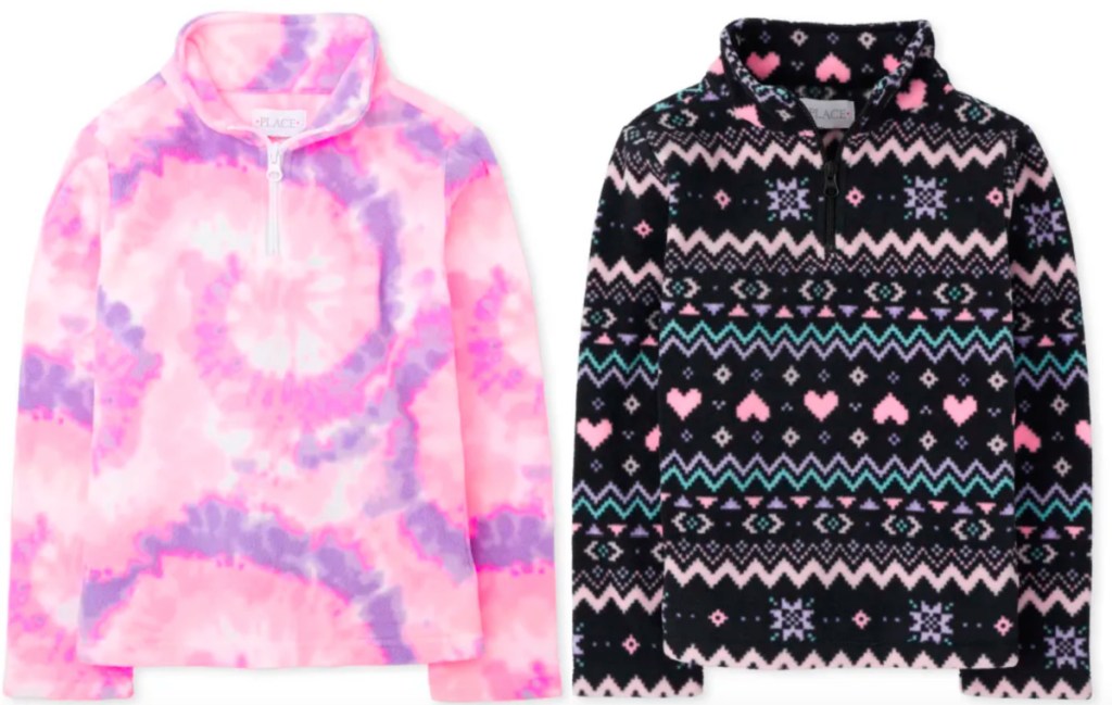 girls fleece pullover pink and fair aisle