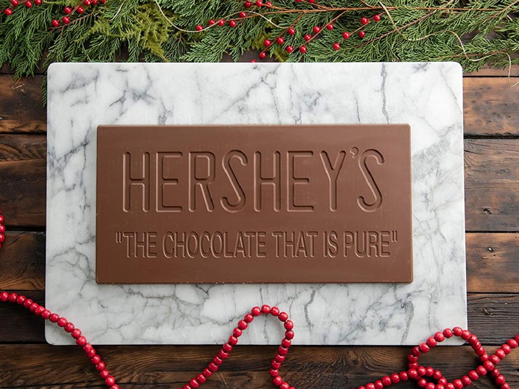 oversized chocolate bar on cutting board