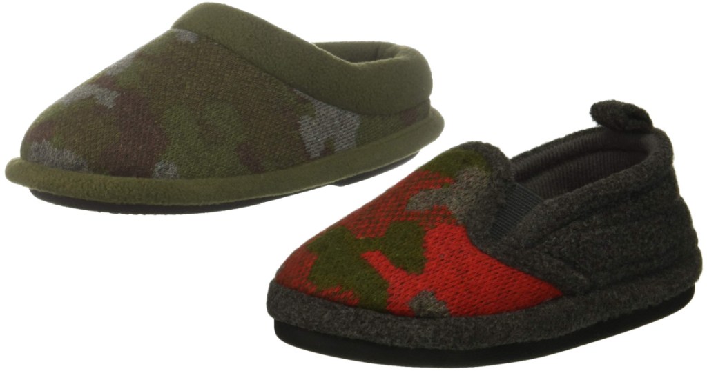 kids dearfoam slippers camo and red