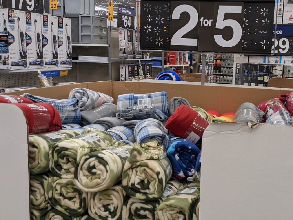 store bin full of blankets