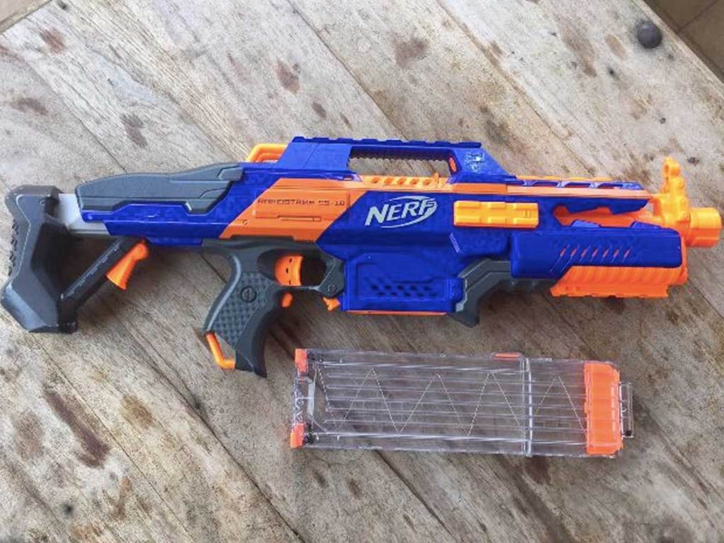 nerf gun on a wood table