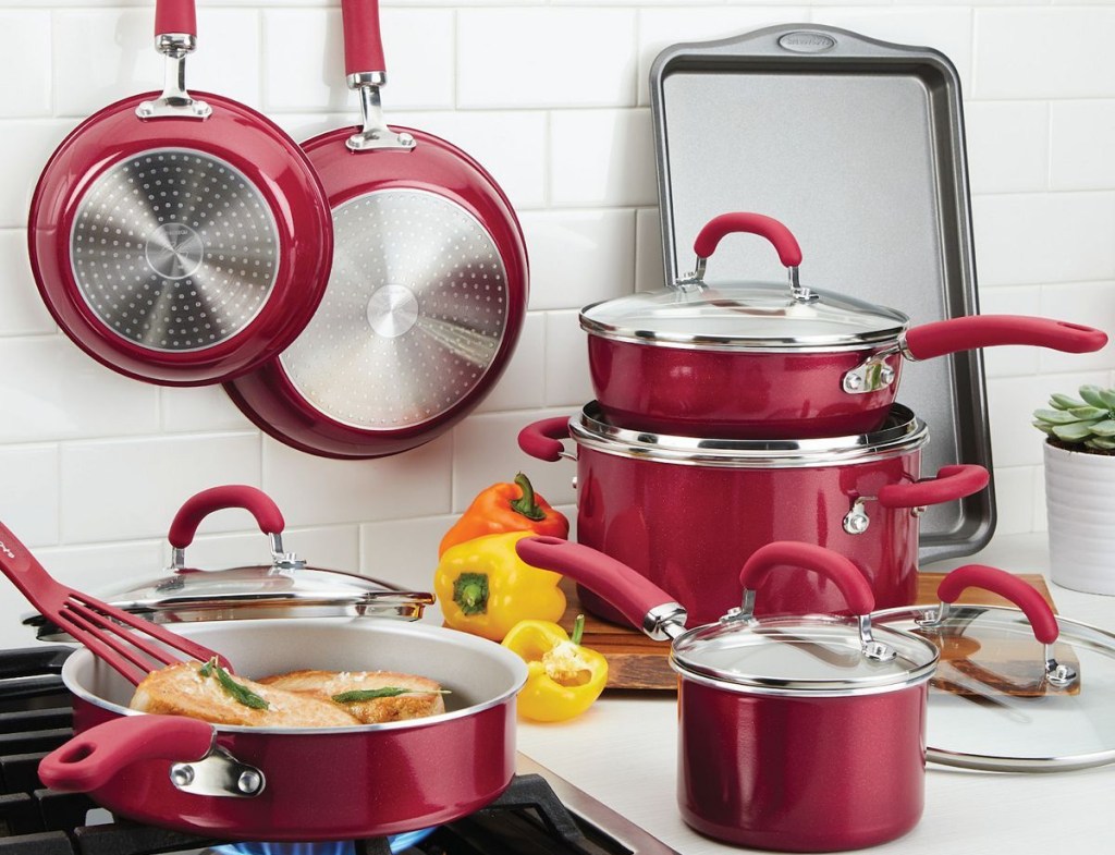 rachael ray cookware set in red