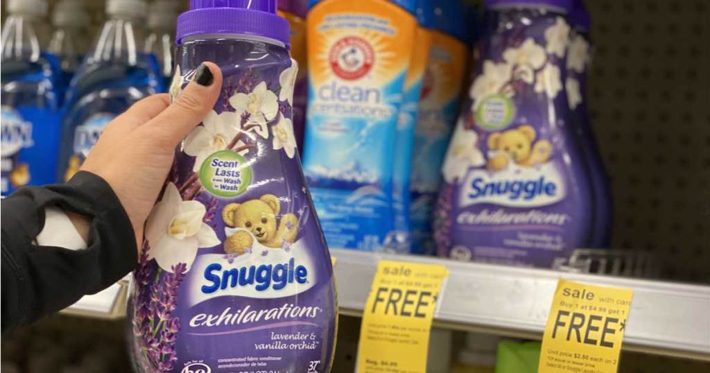 hand holding a Snuggle fabric softener