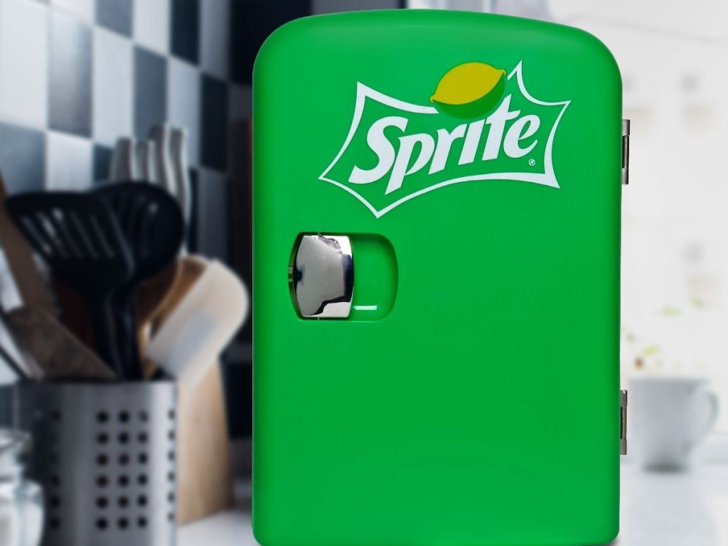 bright green sprite themed mini fridge