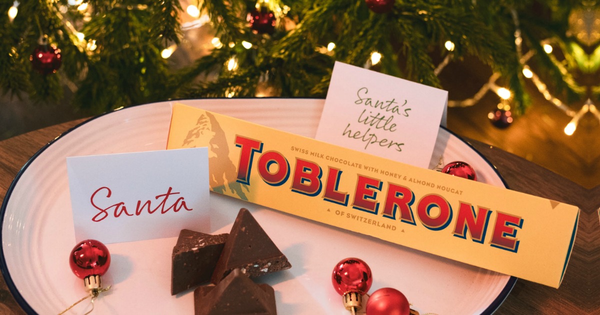 toblerone chocolate bar on a plate for Santa