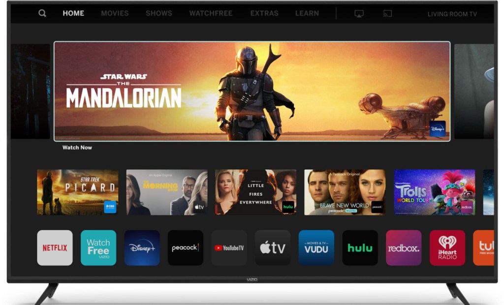 large tv with apps showing