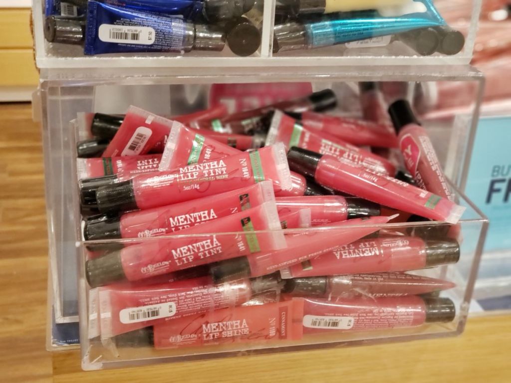 display of lip gloss at Bath & Body works