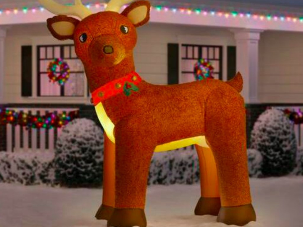 reindeer blow up in a yard