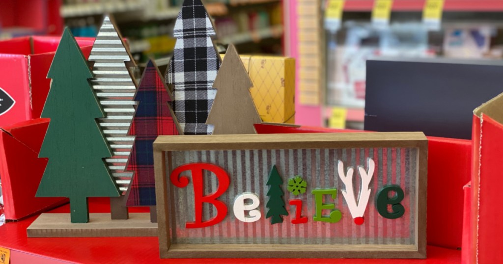 holiday decor on shelf 