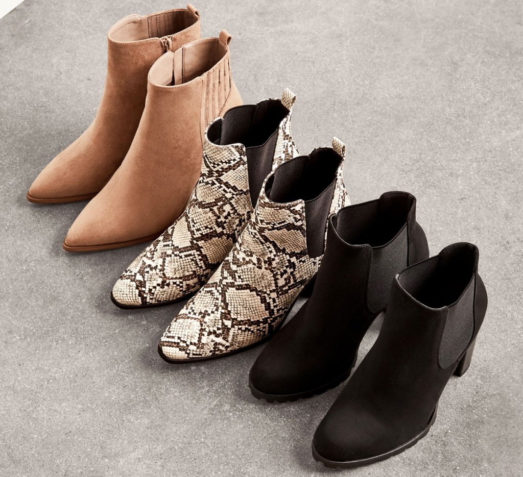 three pairs of heeled booties