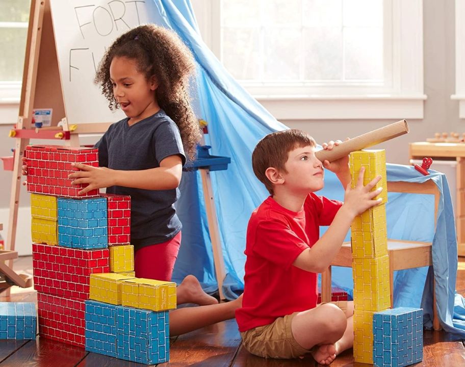 kids playing with jumbo blocks