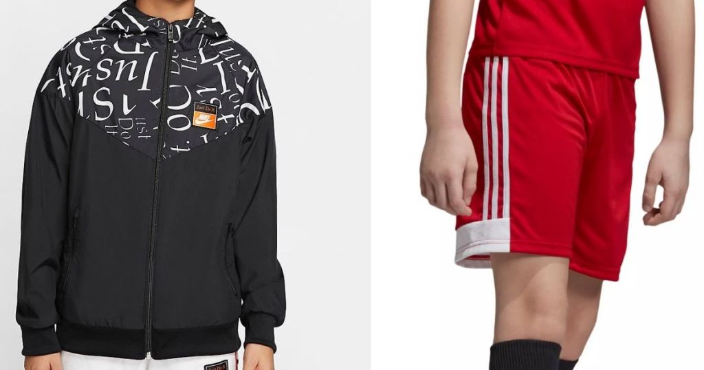 boy wearing a jacket and boy modeling shorts