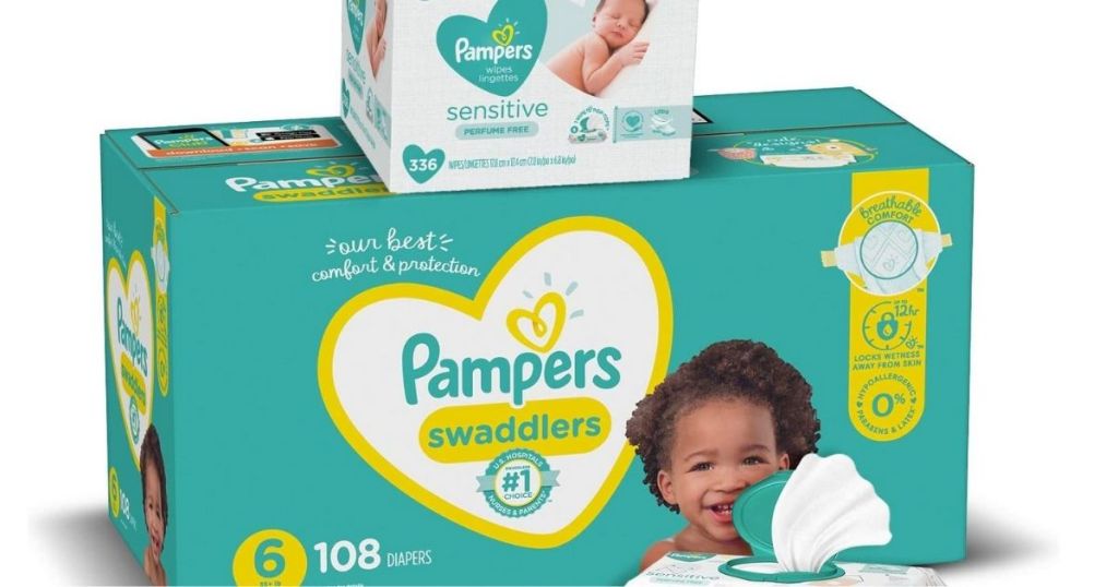 Pampers Swaddlers and Wipes Bundle stacked