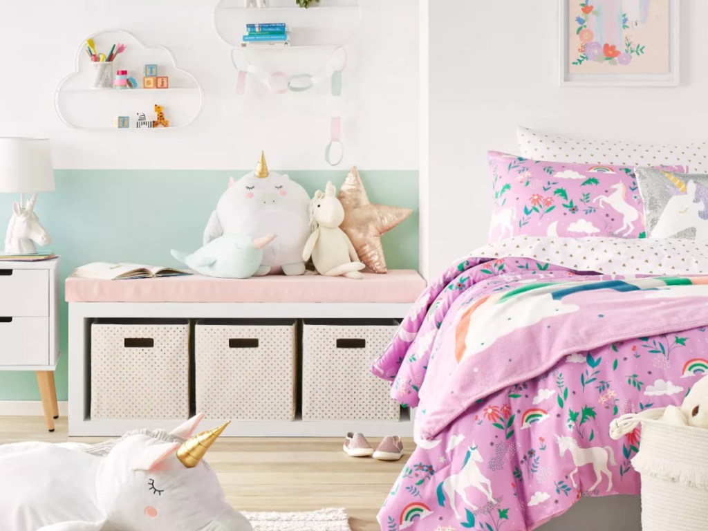 colorful child's room with pillowfort pillows