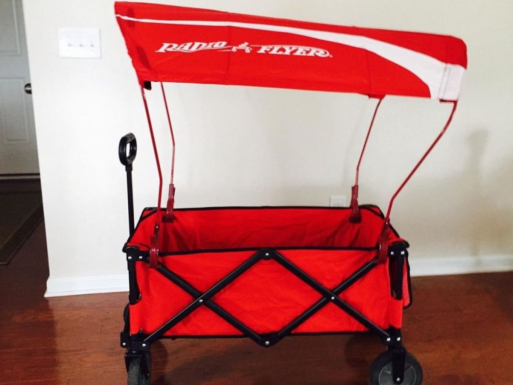 Radio Flyer canopy on collapsible wagon