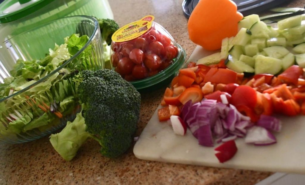 Salad ingredients in a kitchen
