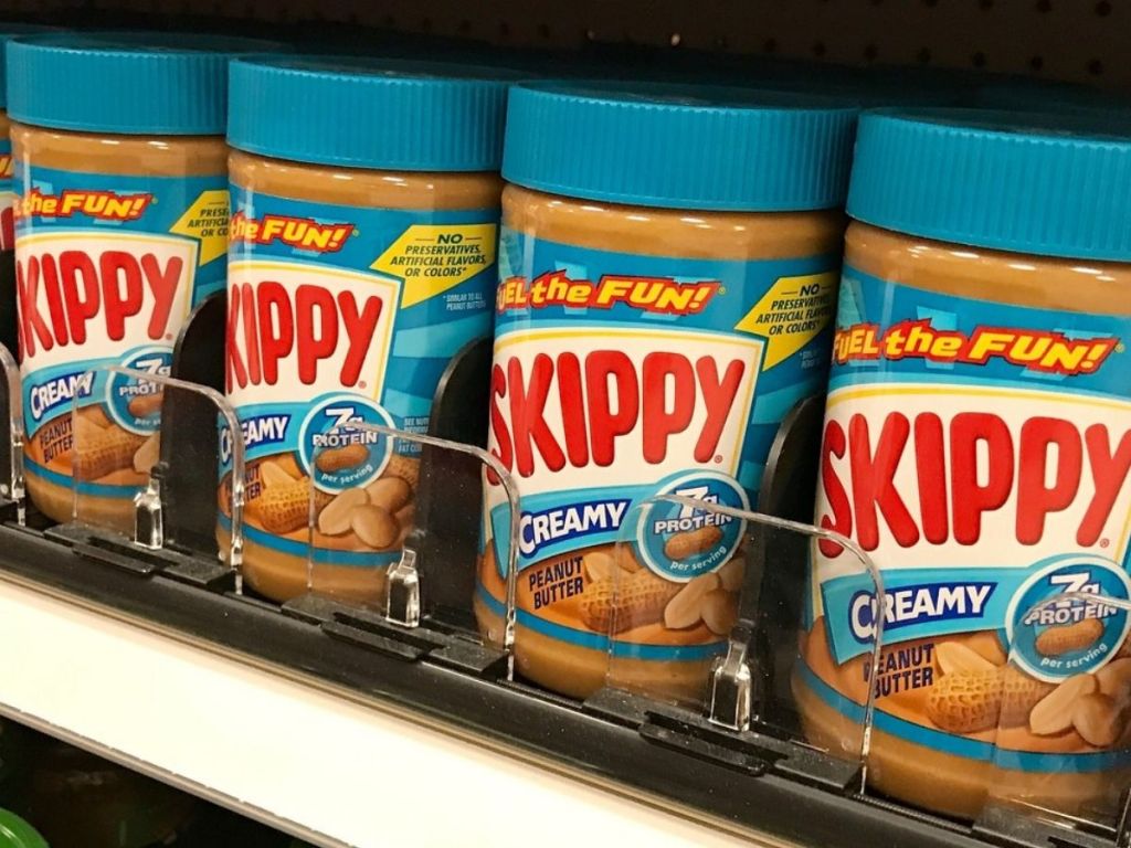 shelf filled with Skippy peanut butter
