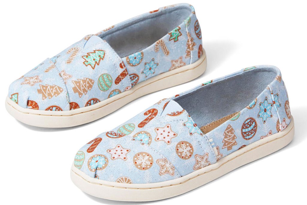 light blue with sugar cookie print canvas toms slip-on shoes