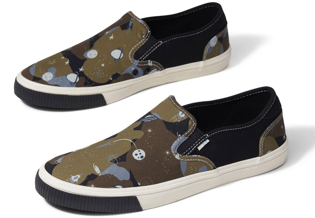 green camo print with planets printed slip-on sneakers