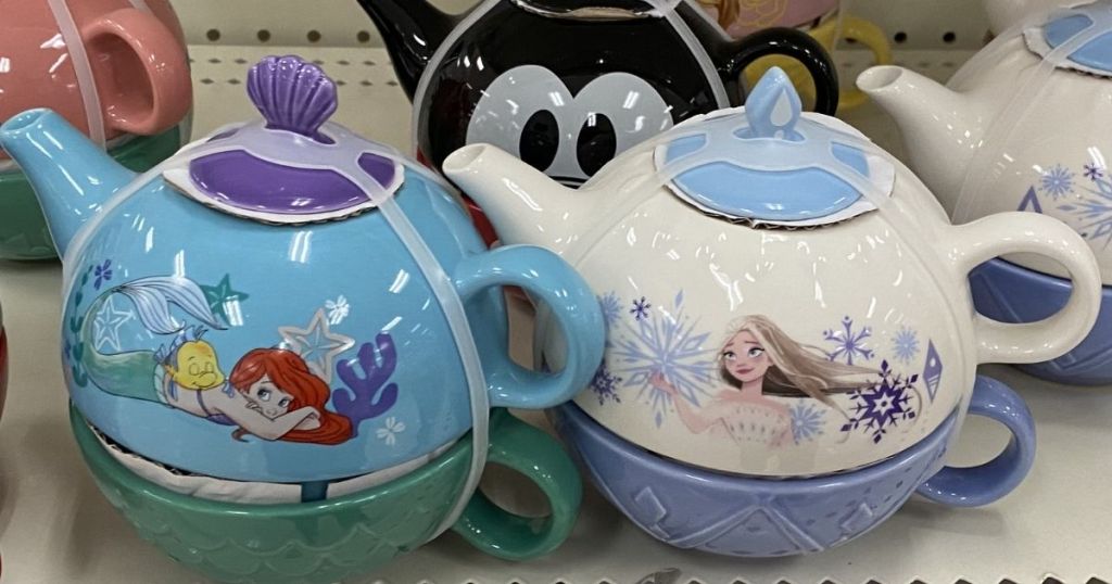 Target Disney Little Mermaid and Frozen Tea Sets on shelf