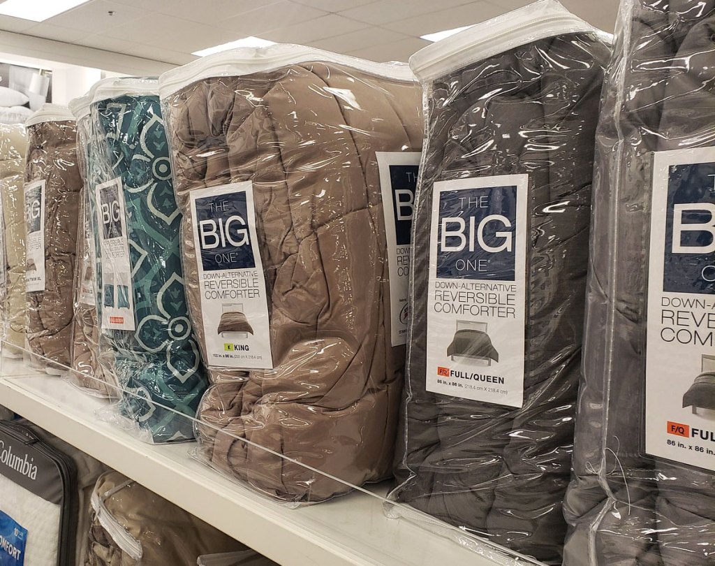 the big one down alternative reversible comforters in various colors and prints on shelf at kohl's