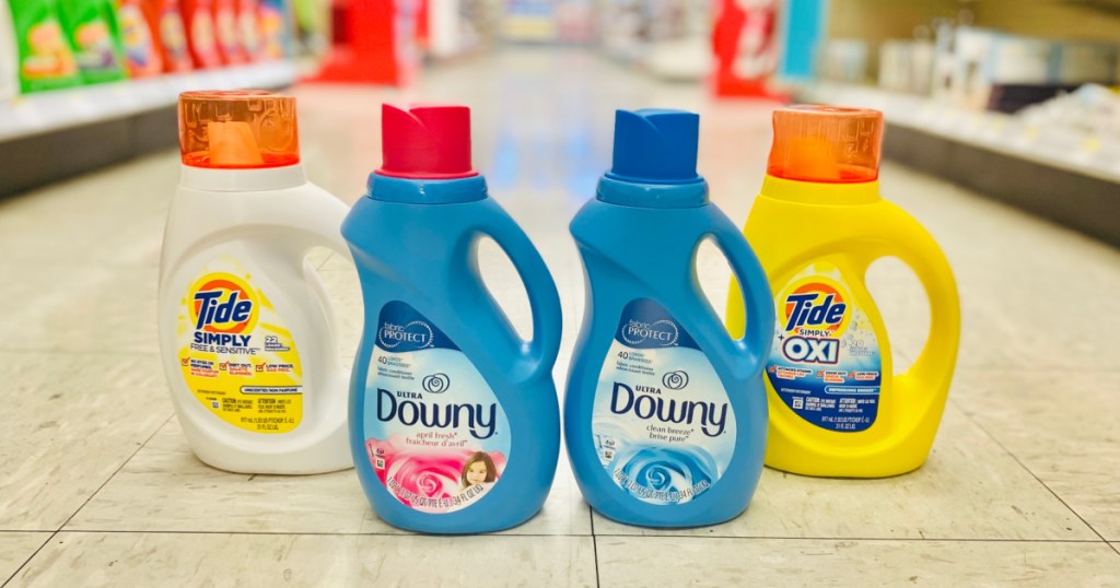 Tide and Downy Laundry Care on the floor at walgreens