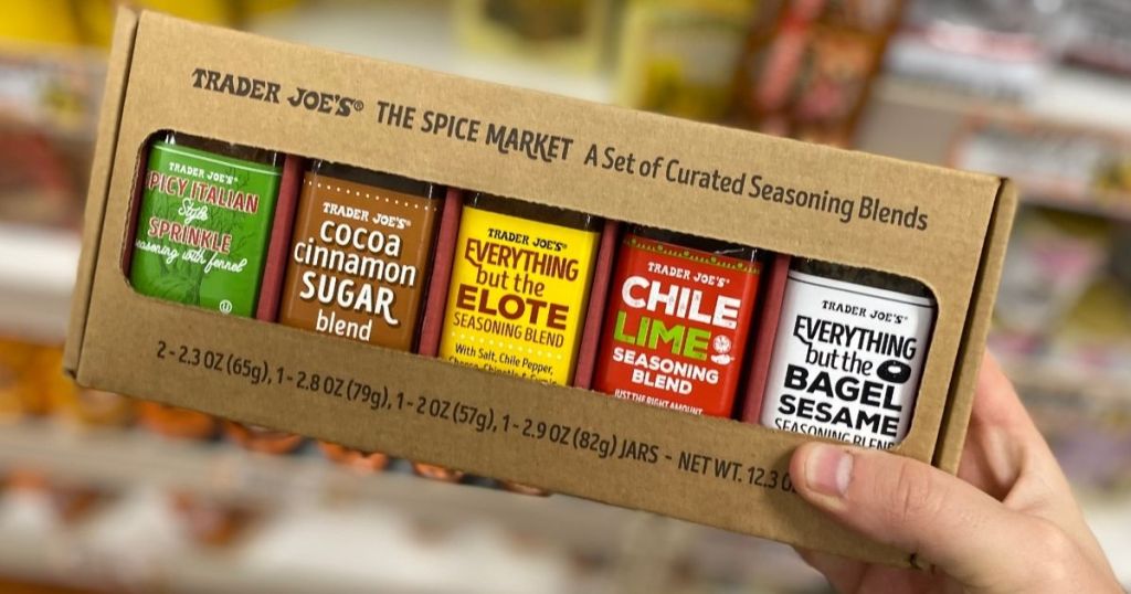 hand holding Trader Joe's The Spice Market Gift Box