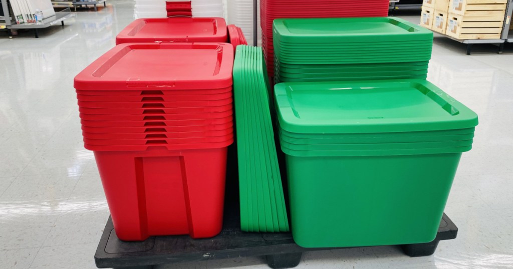 large red and green storage totes at walmart