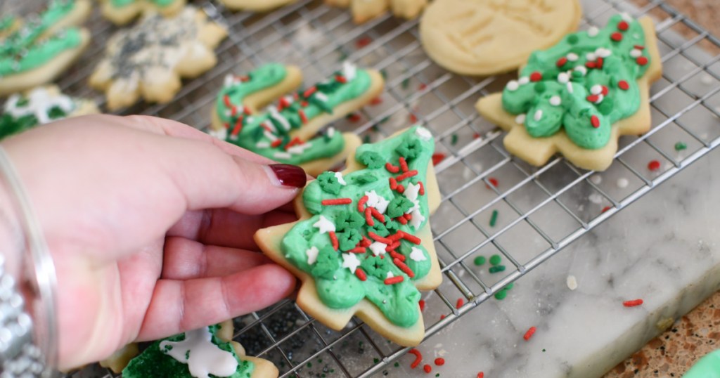 christmas sugar cookies on drying rack