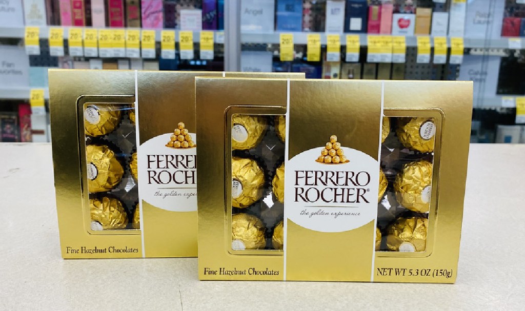 ferrero chocolates on counter at Walgreens