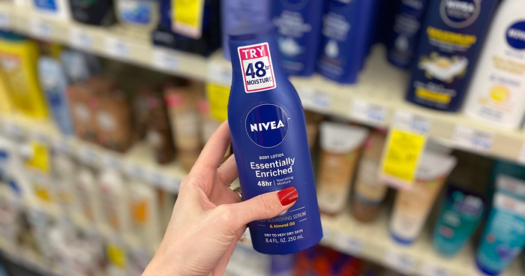 nivea lotion in hand in store