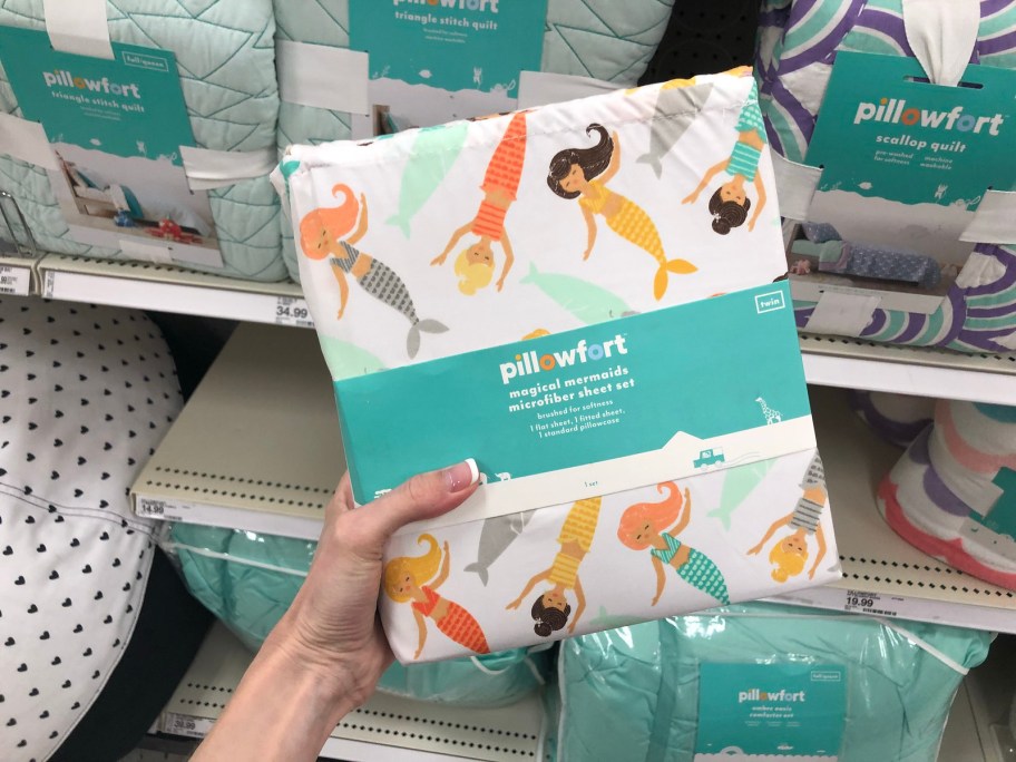 pillowfort sheets in hand in store