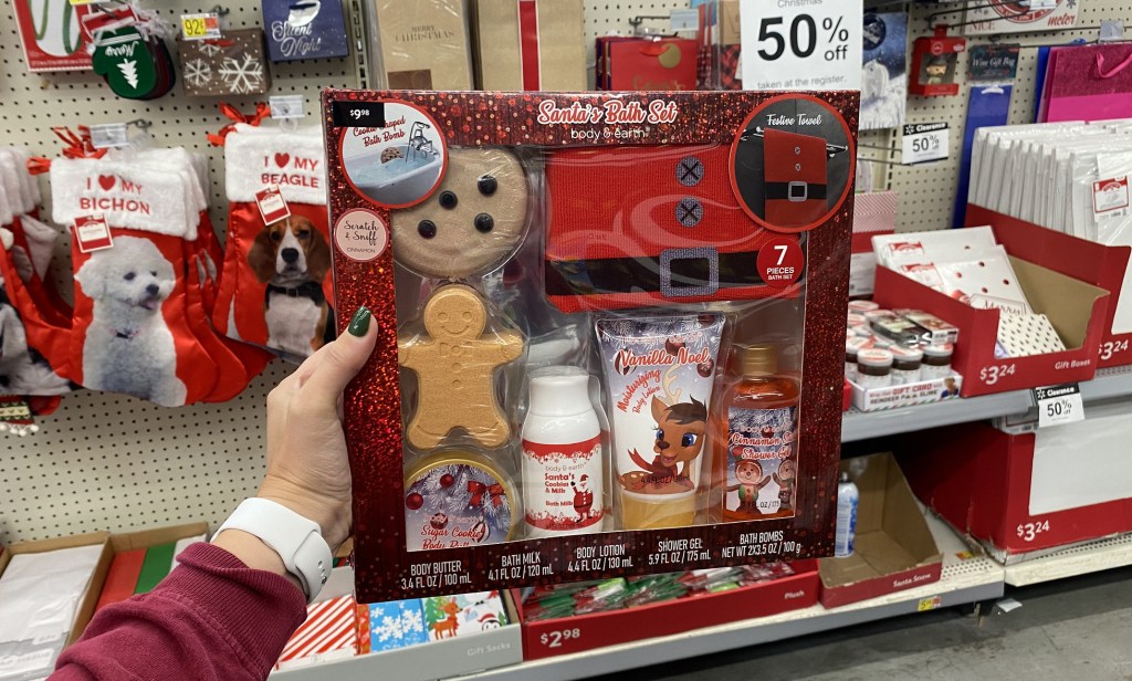 santa bath set in hand in store at walmart