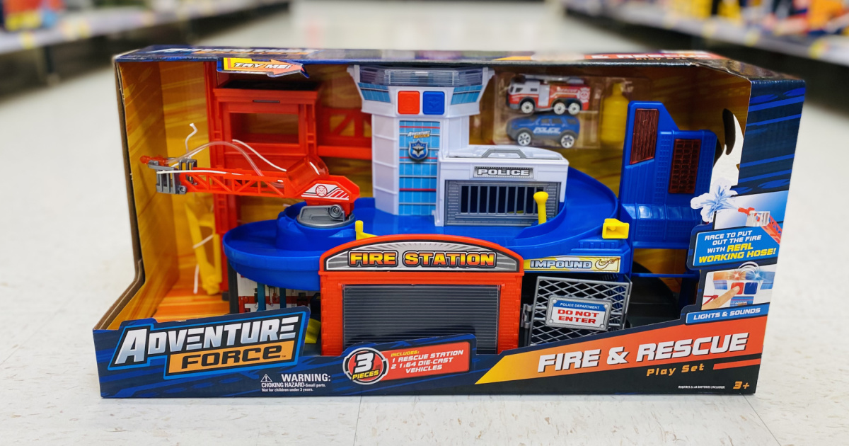 Adventure Force Fire & Rescue Station Playset on floor at walmart