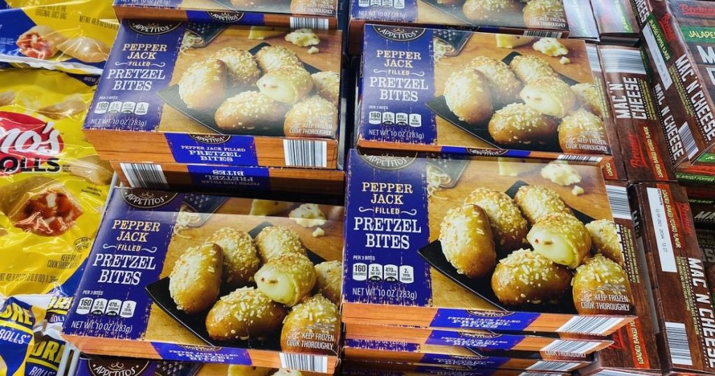 Boxes of Appetitos Pepper Jack Pretzel Bites in case