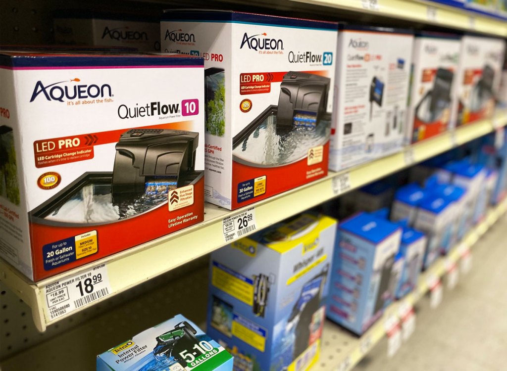 shelves of fish tank power water filters at petsmart