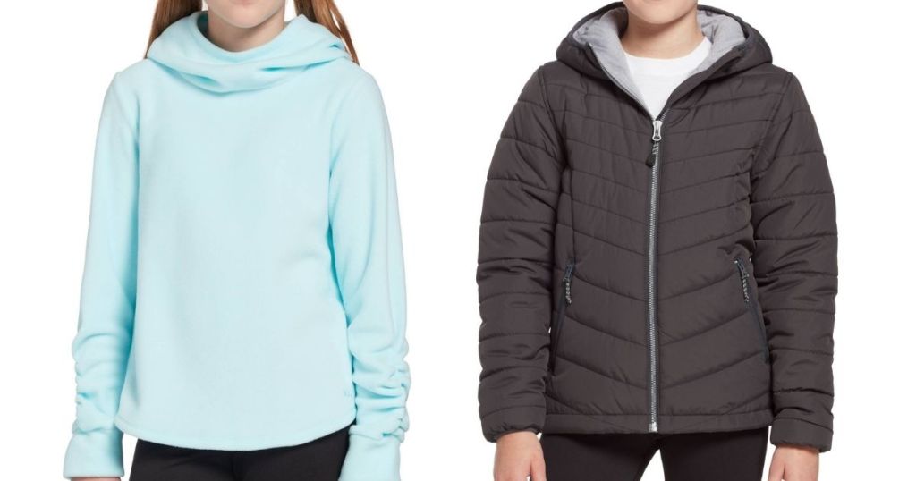 two girls wearing a sweatshirt and a jacket