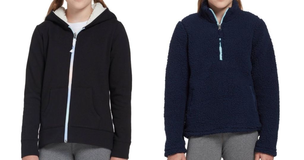 two girls wearing sherpa sweatshirts