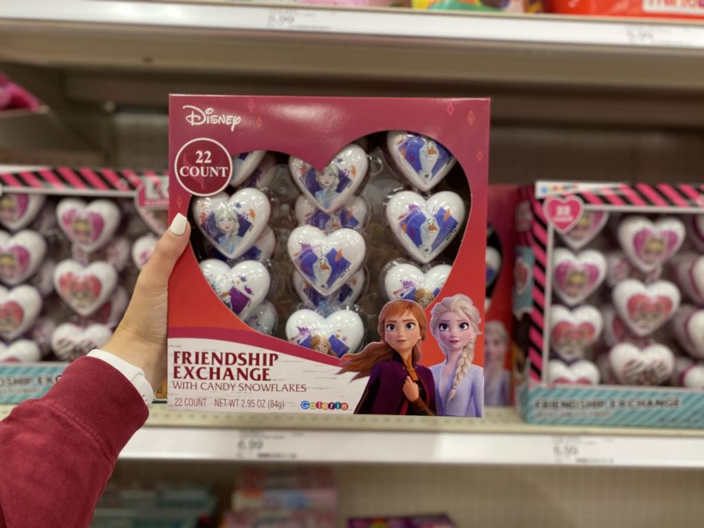 hand holding a box of Disney Frozen Valentine's