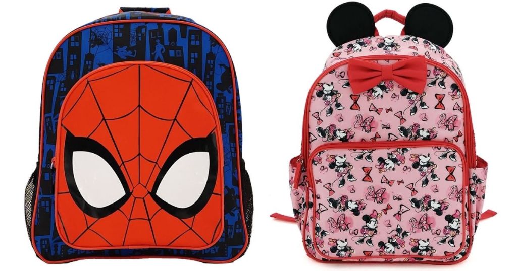 2 Disney Spiderman and Minnie Mouse Backpacks